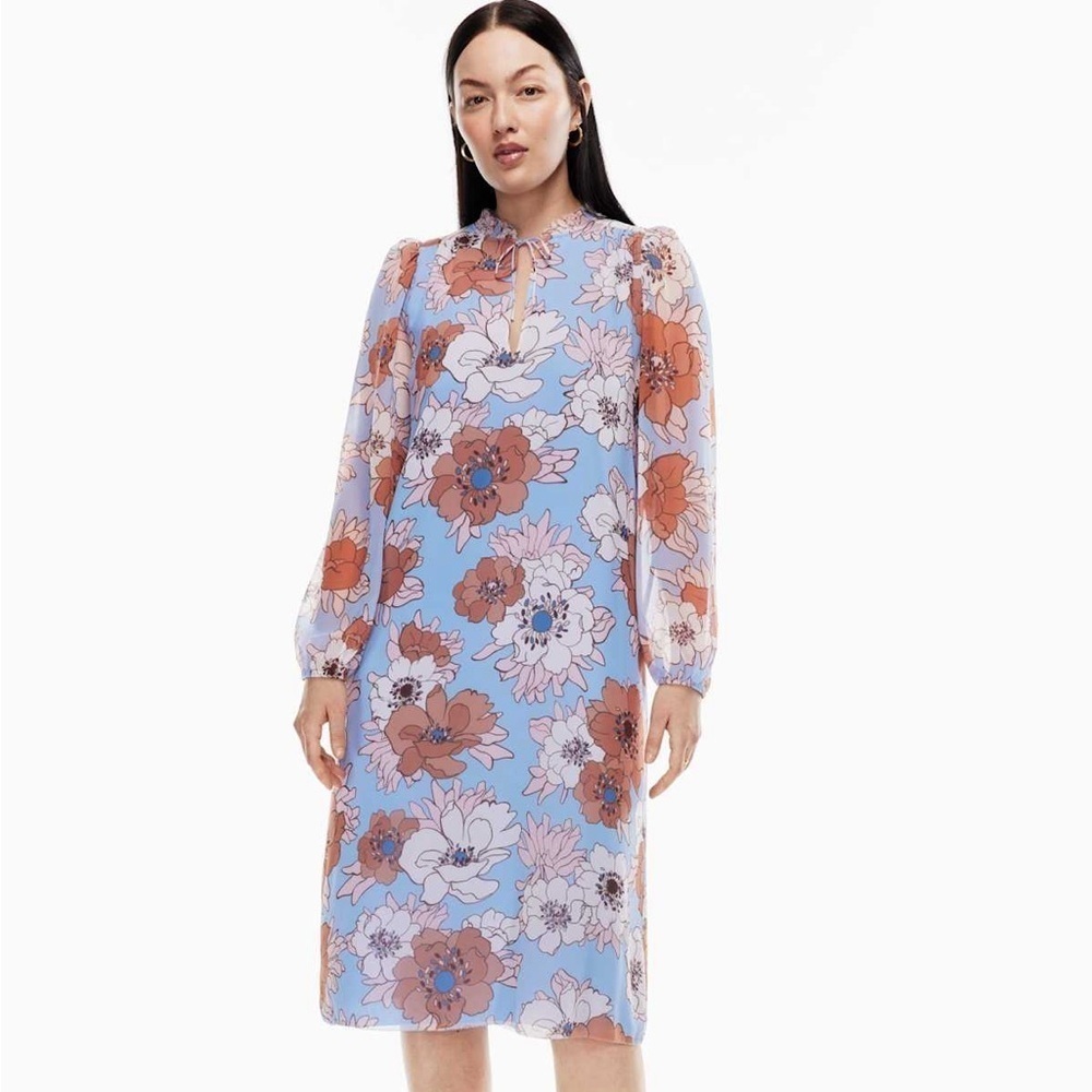 WILFRED ARITZIA Molly Midi Iris Pink Floral Dress Tie V-Neck Like New Size Small